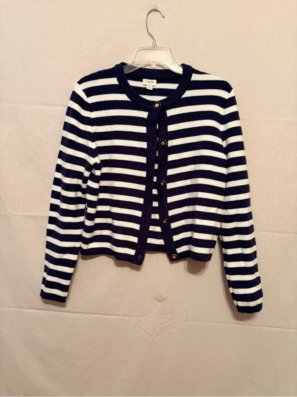 J. Crew Navy and White Striped Button Cardigan